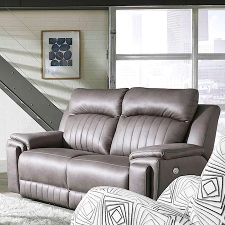 Contemporary Double Reclining Power Loveseat with Hidden Arm Cup Holders